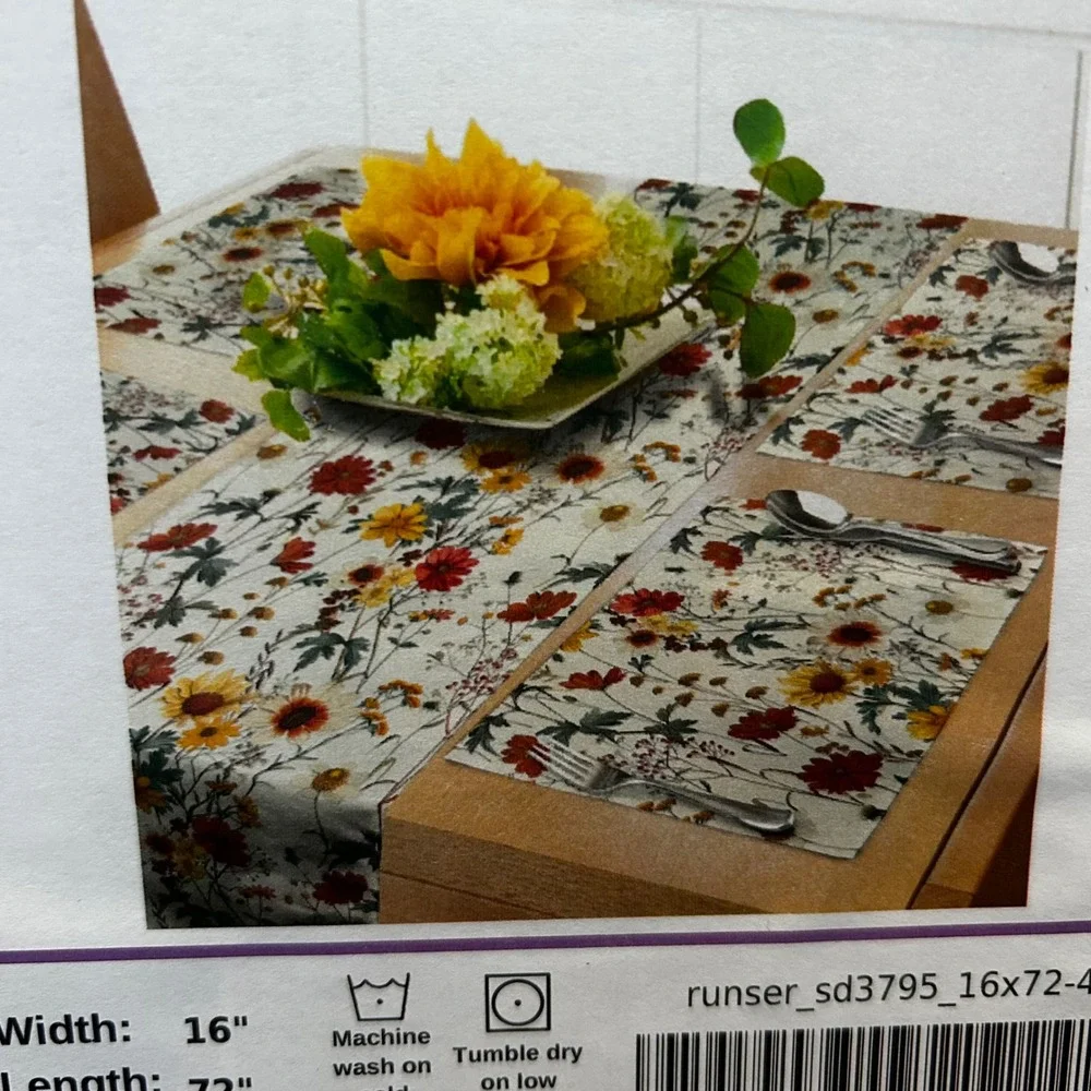 Ambesonne Table Runner & Placemats Set Floral Multicolor 16x72 5pc New